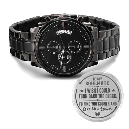 To My Soulmate Turn Back the Clock (Charcoal Black) – Men's Watch